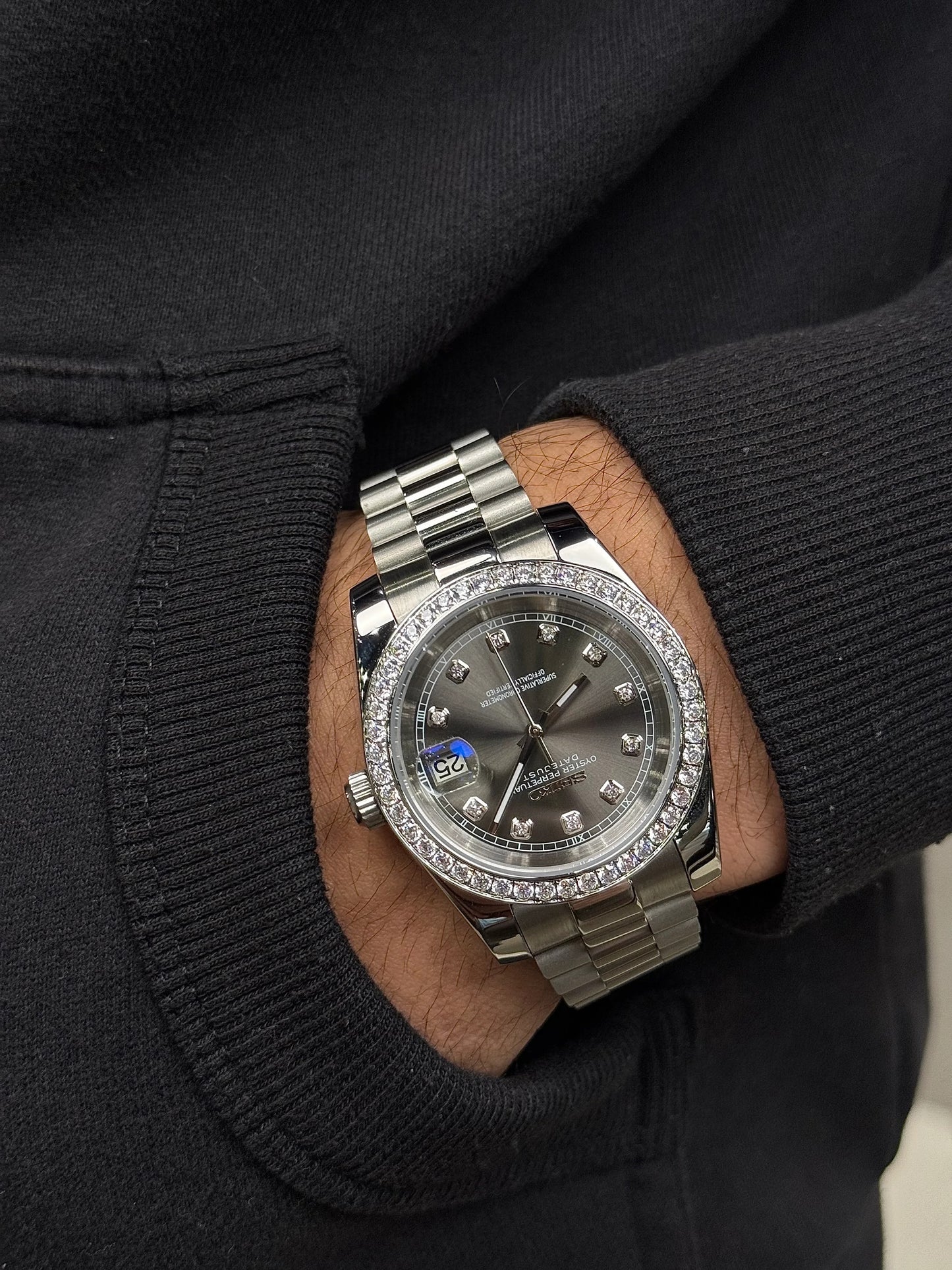 Datejust Steel Grey Mod (Diamond Bezel and Indices)