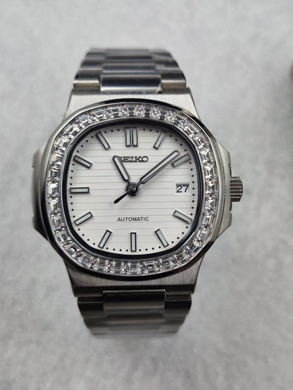 Nautilus Steel White Mod (Diamond Bezel)