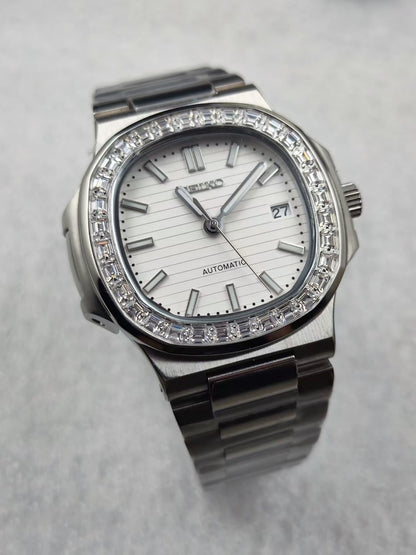 Nautilus Steel White Mod (Diamond Bezel)