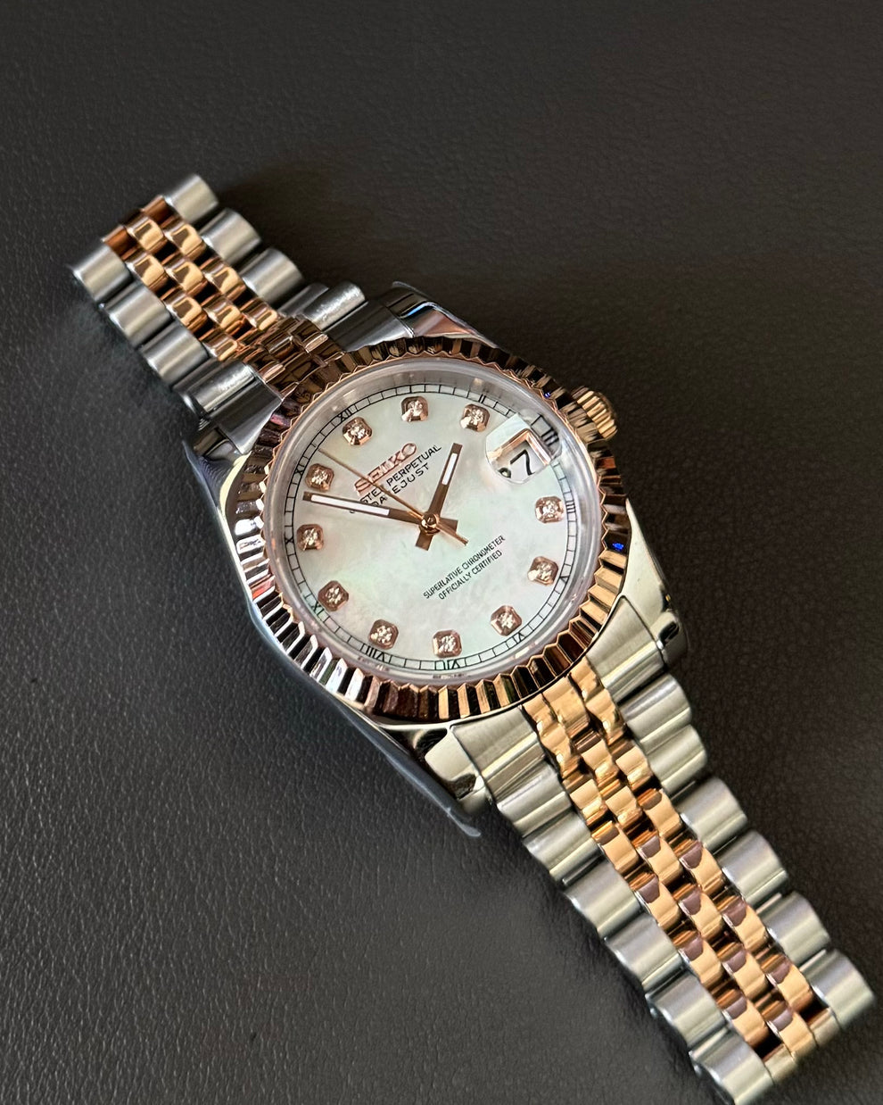 Datejust White Pearl Mod (Two Tone, Diamond Indices)
