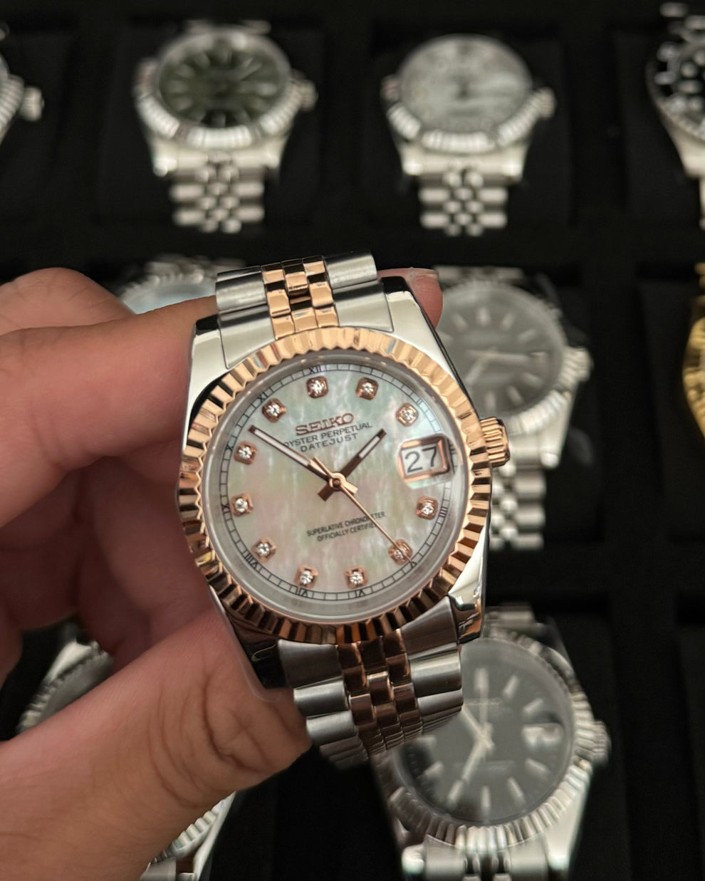 Datejust White Pearl Mod (Two Tone, Diamond Indices)