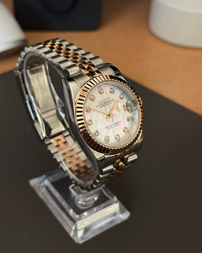 Datejust White Pearl Mod (Two Tone, Diamond Indices)