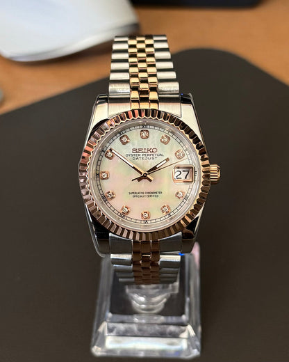 Datejust White Pearl Mod (Two Tone, Diamond Indices)