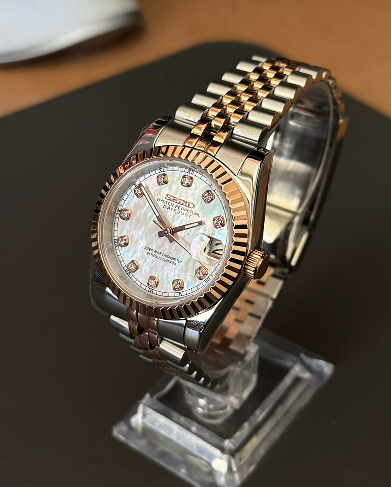 Datejust White Pearl Mod (Two Tone, Diamond Indices)